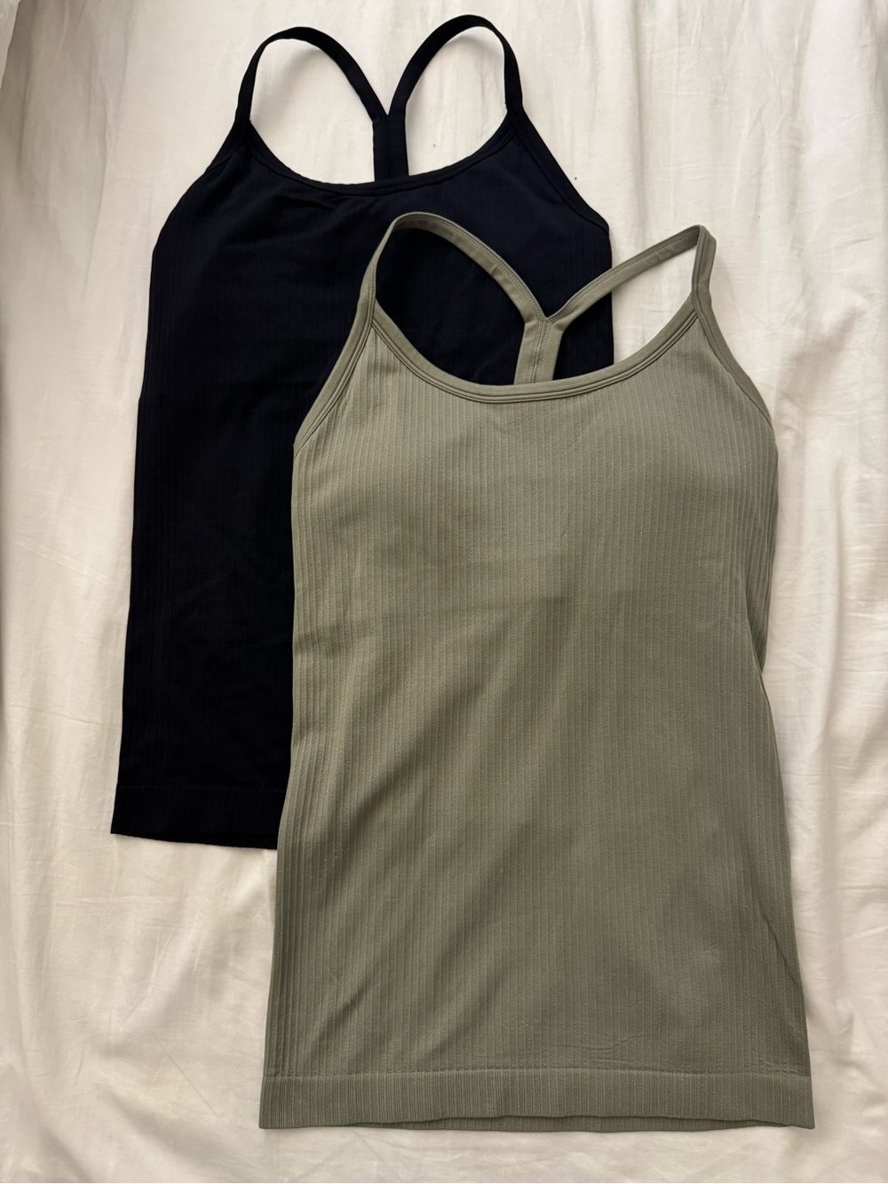 CRZ YOGA Ribbed Racerback Tank Top - Olive and Black